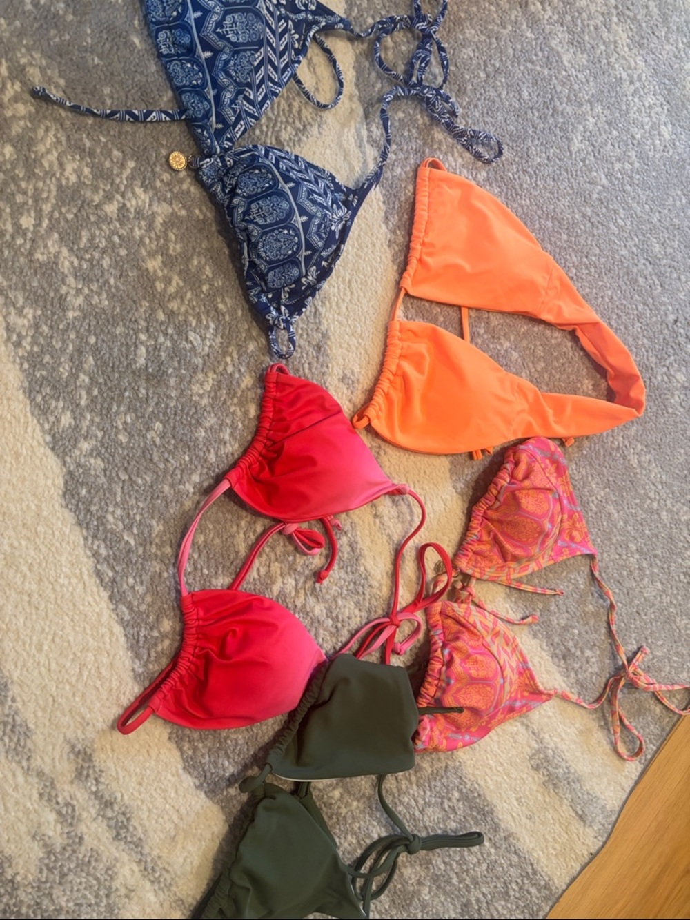 Mixed Bikini Top Lot - Navy Paisley, Orange, Pink, Coral, Olive